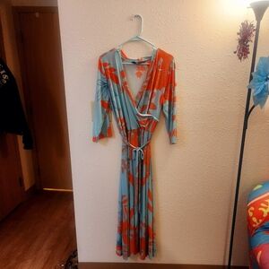 Sz XlMlle Gabrielle Long Sleeve Floral Dress in Blue and Orange